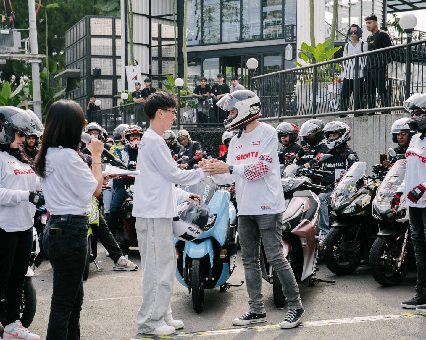 Mechanic working on motorcycle