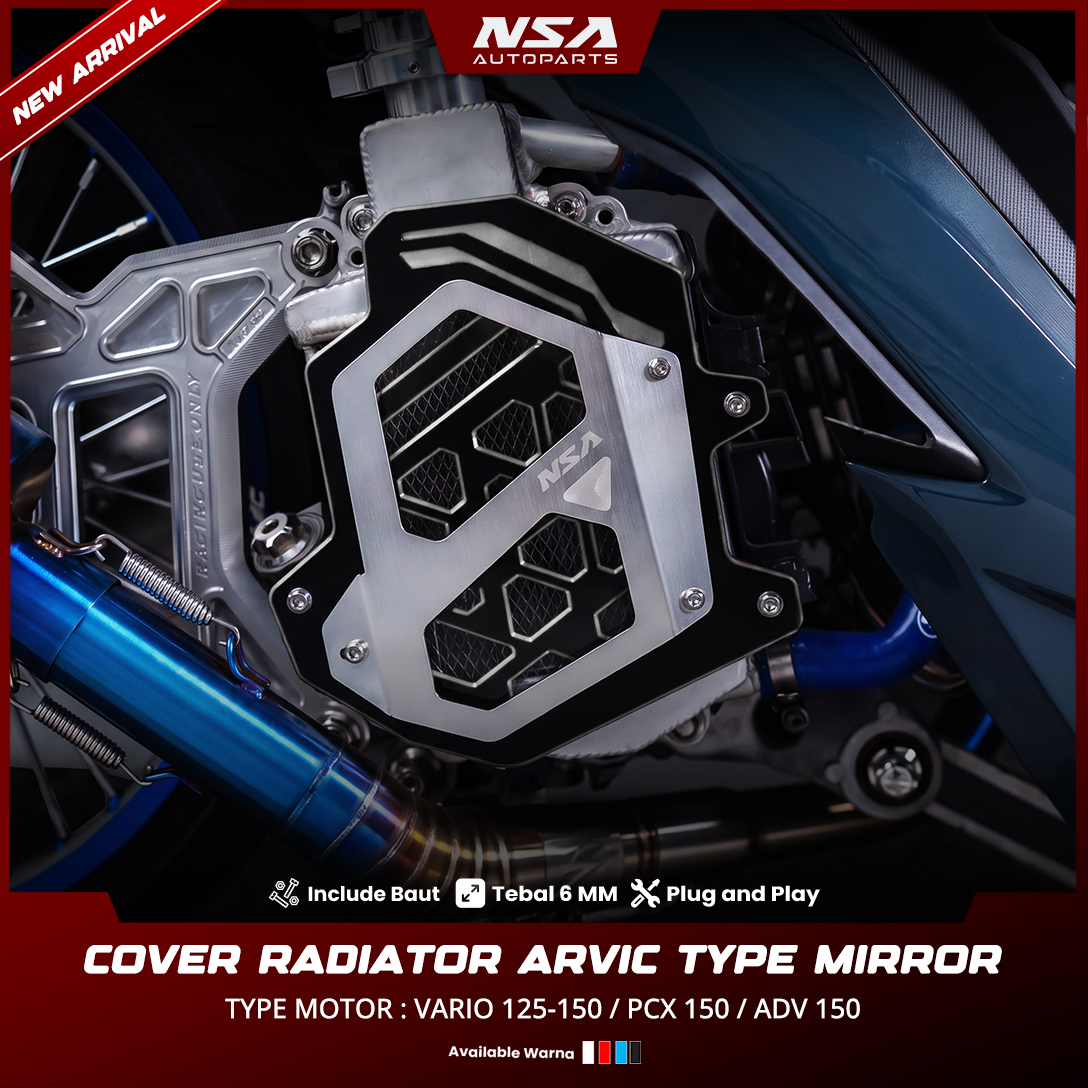 NSA AUTOPARTS COVER RADIATOR ARVIC HYBRID ACRYLIC + STAINLESS STEEL BLACK SERIES AEROX,NMAX,STYLO, VARIO,PCX,ADV